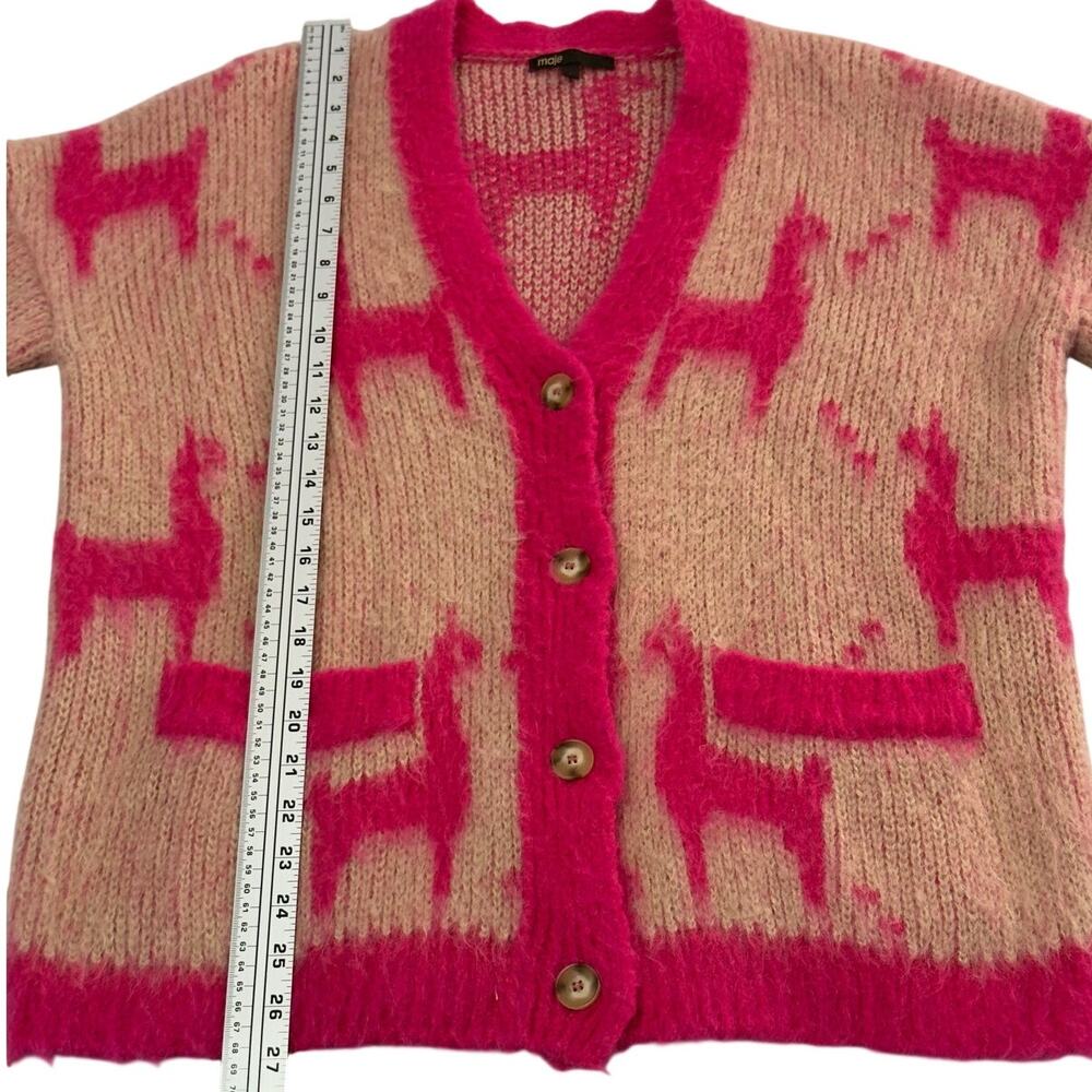 Maje Mylama Graphic-Pattern Knitted Cardigan Pink Womens Size 1 (Small) - Picture 10 of 11